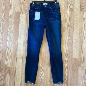 Paige Dark Denim Skinny Jean with frayed hem